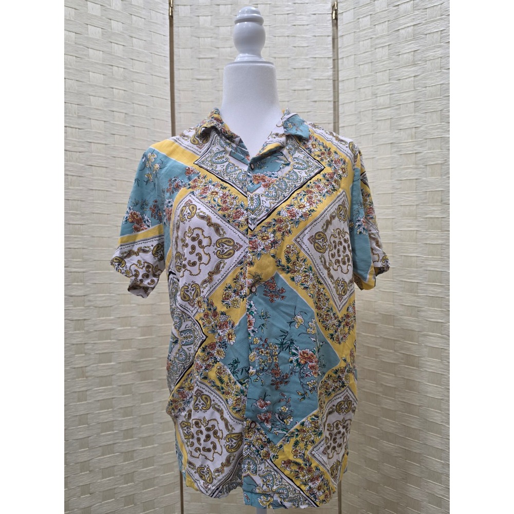 Denim & Flower Ricky Singh Mens Large Patchwork Paisley Floral Viscose Shirt